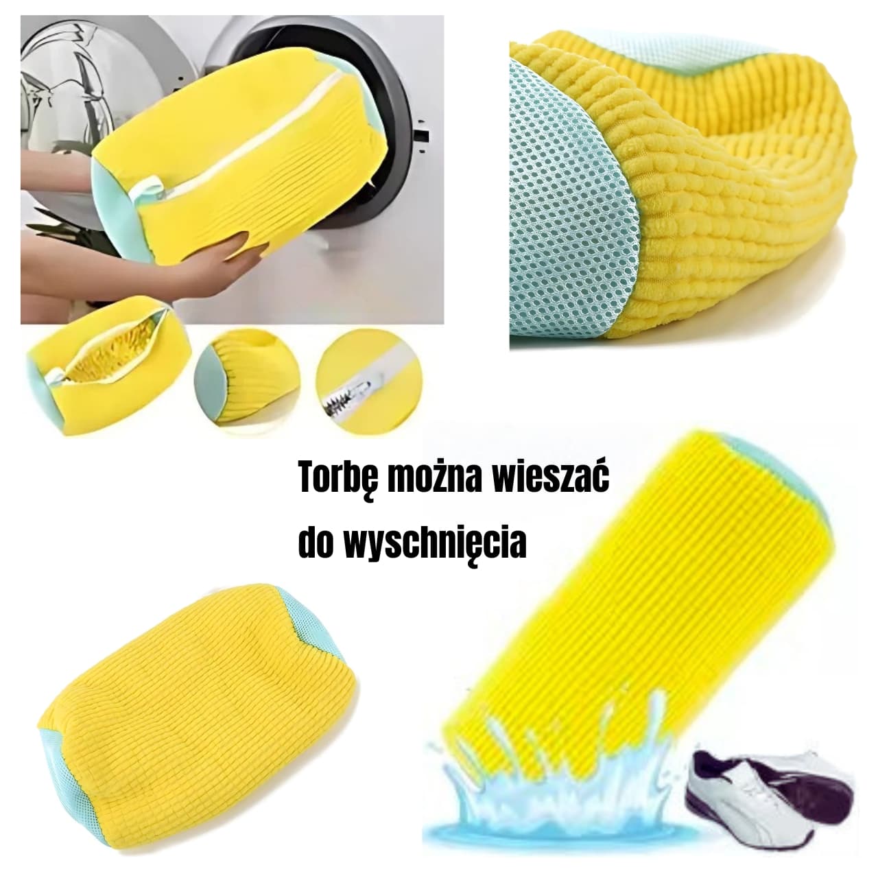 Torba do prania butów w pralce z zamkiem błyskawicznym. Zapobiega deformacji butów. Odporna na rozdarcia.